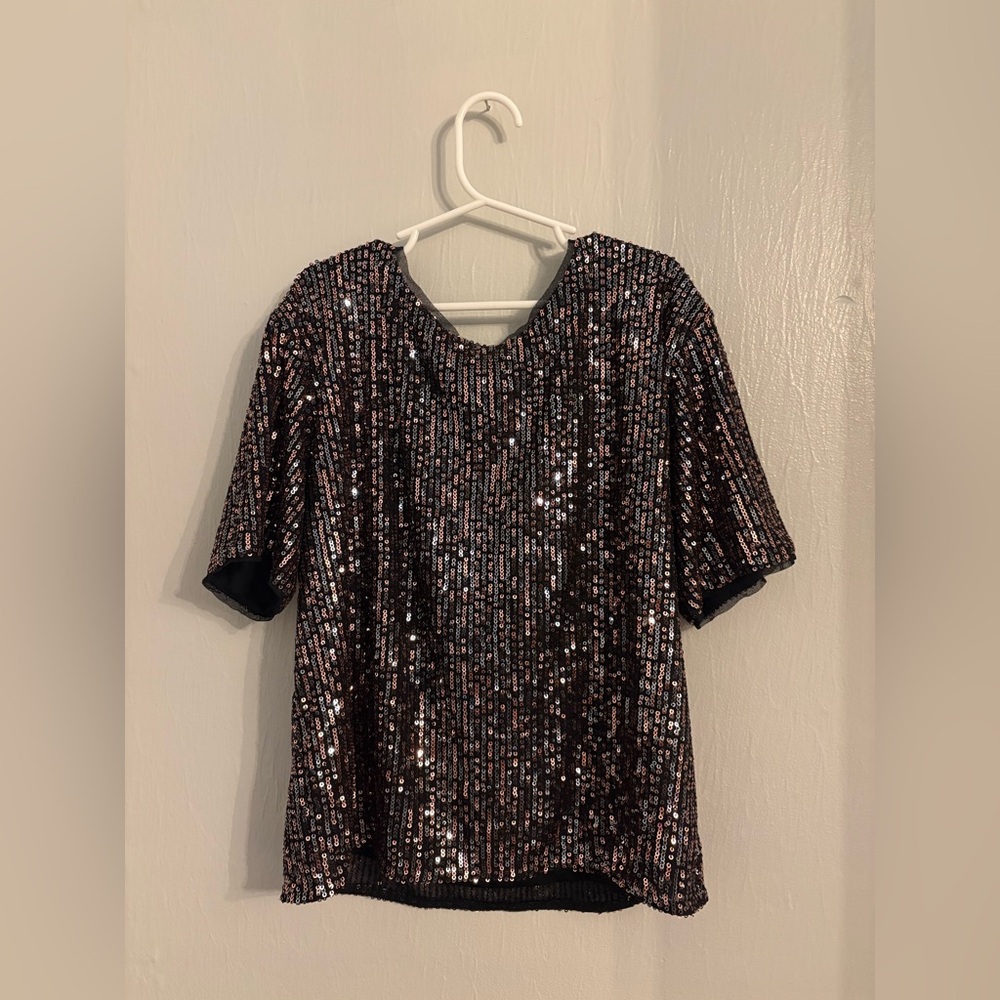 Cat and jack Girls glam black and gold sequin relaxed fit blouse